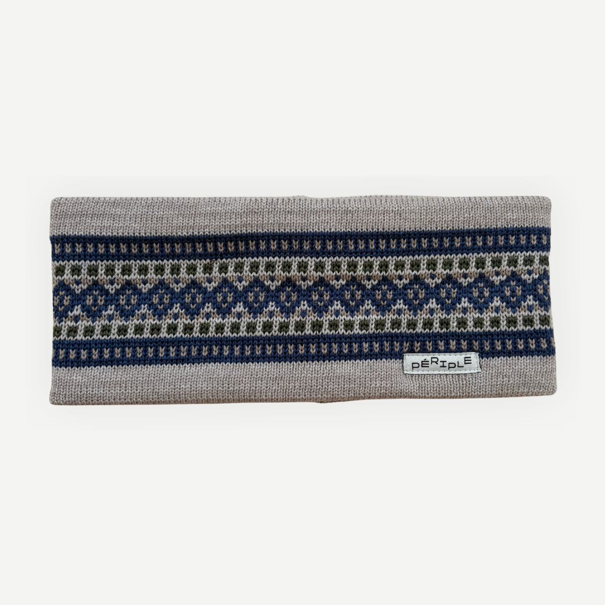 Bandeau en laine de mérinos et jacquard d'inspiration nordique. Fabriqué à Montréal au Canada.
