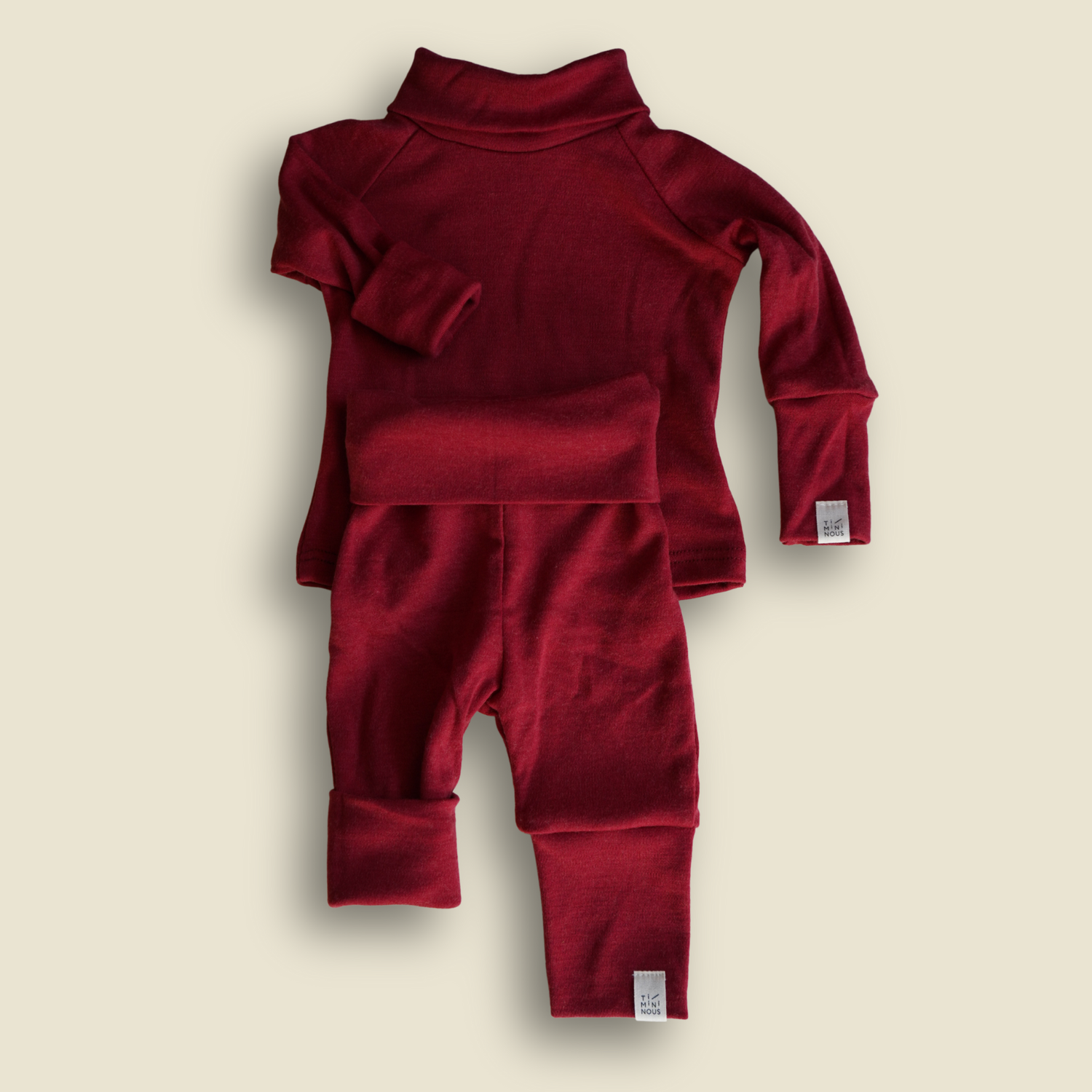 Ensemble thermique évolutif à col roulé en laine de mérinos pour enfant - Rubis
