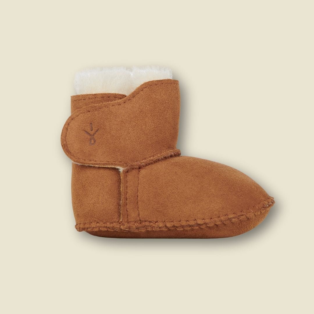 Bottines chaudes en suède et laine de mérinos pour bébé - Chestnut