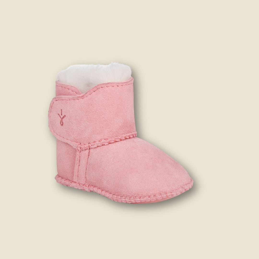Bottines chaudes en suède et laine de mérinos pour bébé - Rose
