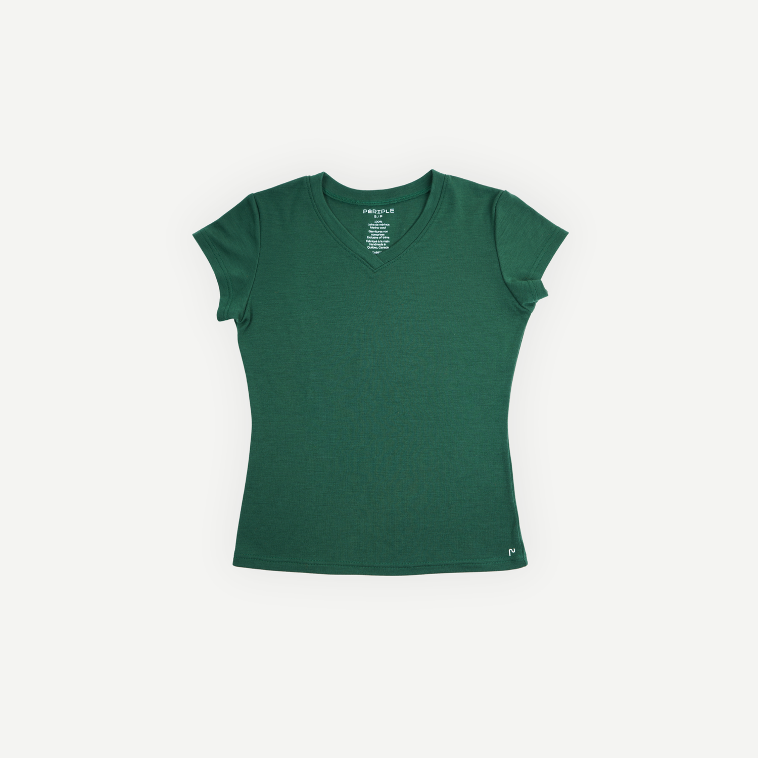 t-shirt col v en laine de mérinos émeraude - périple - vue devant
