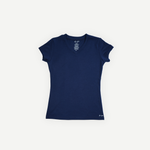 T-shirt col V en laine de mérinos marine pour femme de la collection Activmom x Périple.